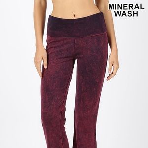 Cotton Flare Mineral Wash Plum Pant w Yoga Band